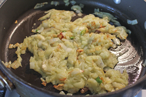 Egglant saute´d  with onions, garlic and chilies